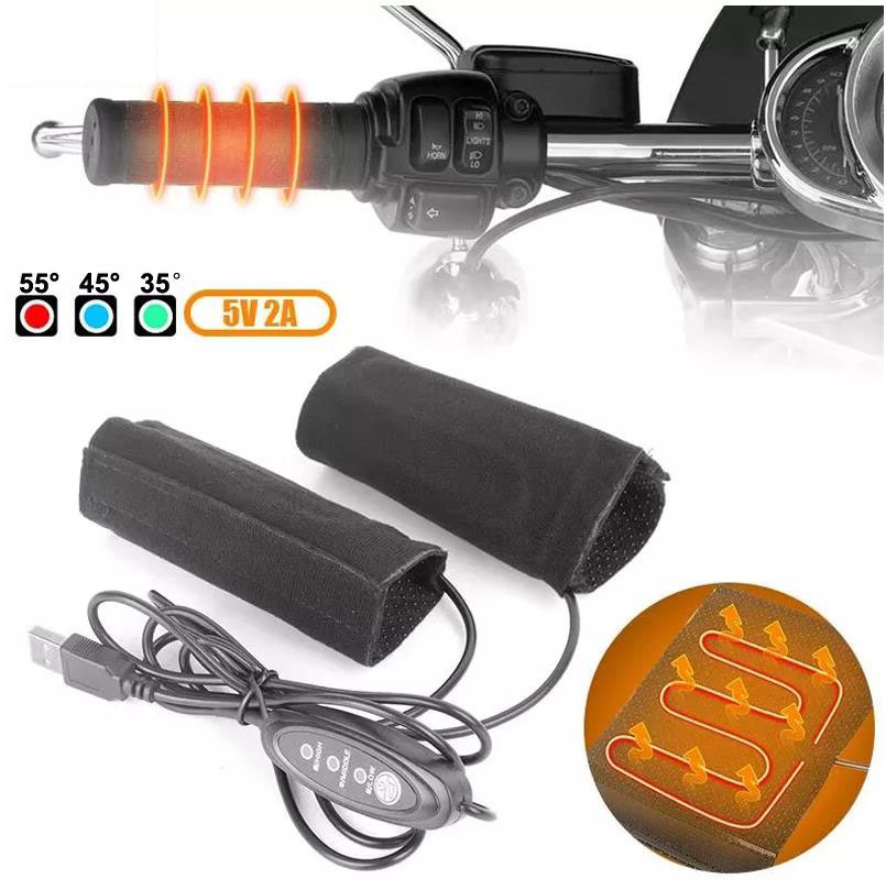 Handlebar Grip Heated - มือจับมอเตอร์ไซค์แบบมีระบบทำความร้อน 5V 2A 3 ระดับความร้อน ช่องเสียบ