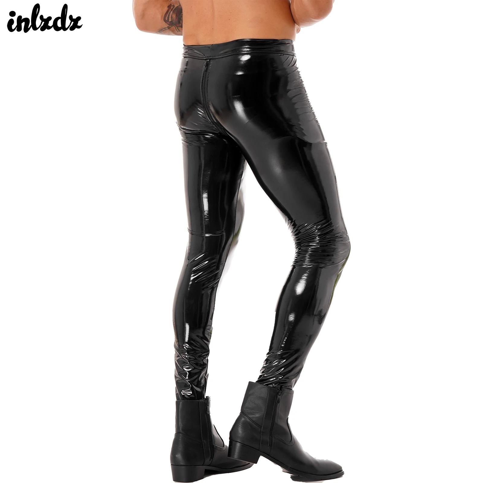 Motorcycle Gear Mens - Mens Zipper Crotch กางเกงผอม Clubwear สิทธิบัตรหนัง